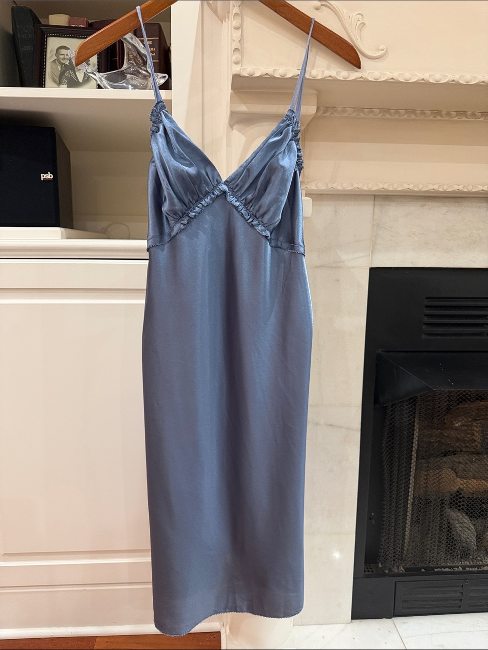 Vera Wang Blue Satin Slip Dress Small Ruffle Coquette Y2K Delicate Feminine